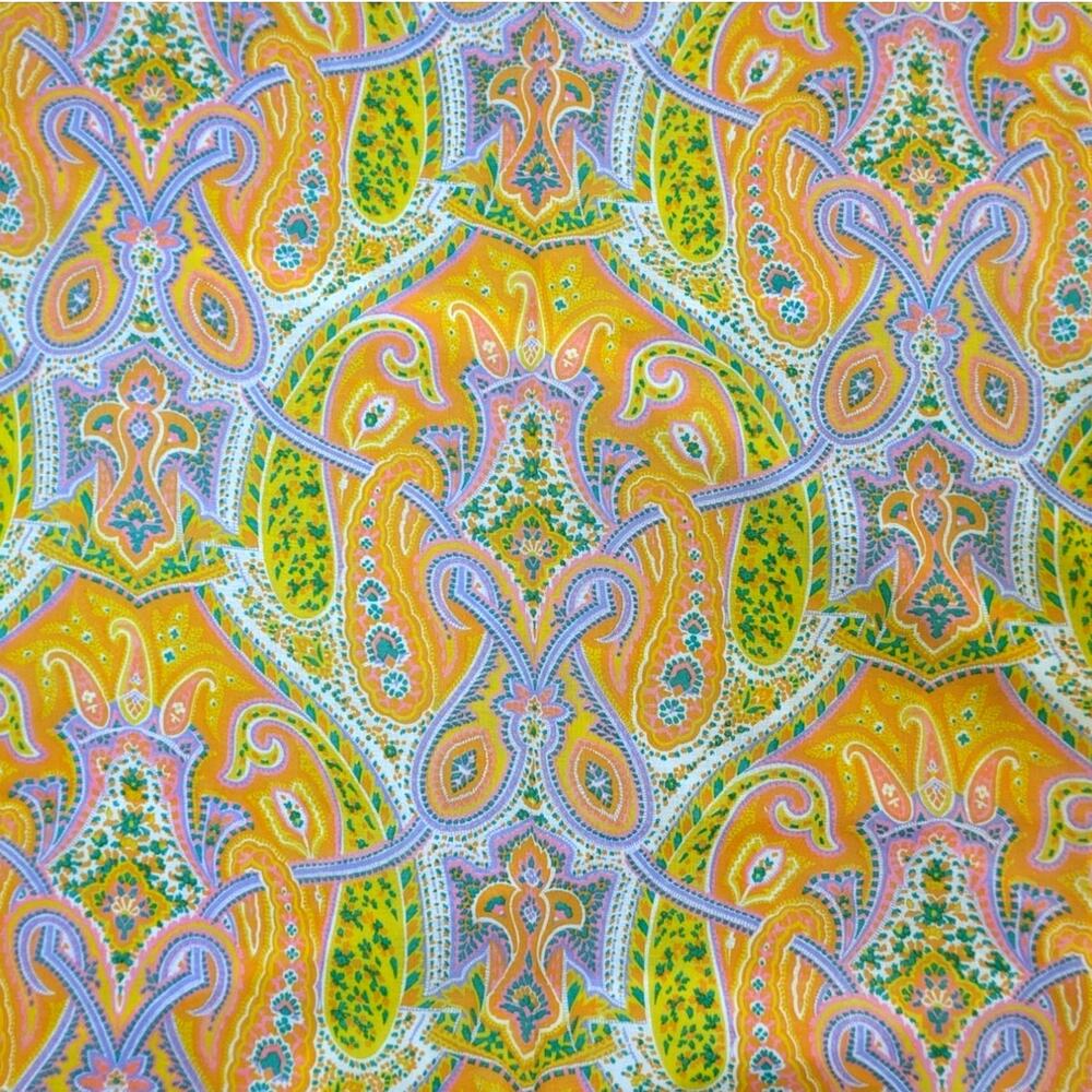 3.5 Yds Neon Bright Vintage 1960's Psychedelic Paisley Medallion Organza Fabric